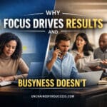 focus drives results image showing focused professional vs busy team comparison
