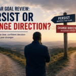 Persist or change direction blog image showing a person standing at a crossroads during a mid-year goal review