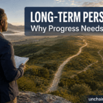 Professional looking across alternative routes beneath the title Long-Term Perspective: Why Progress Needs Direction