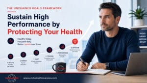 Blog image showing how health helps sustain high performance through energy, habits, process, performance and outcome