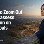 Mixed-race woman pausing above branching paths to reassess the direction of her goals